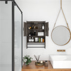 Bathroom Wall Cabinet with Adjustable Shelf, Towel Bar and Paper Holder - Grey
