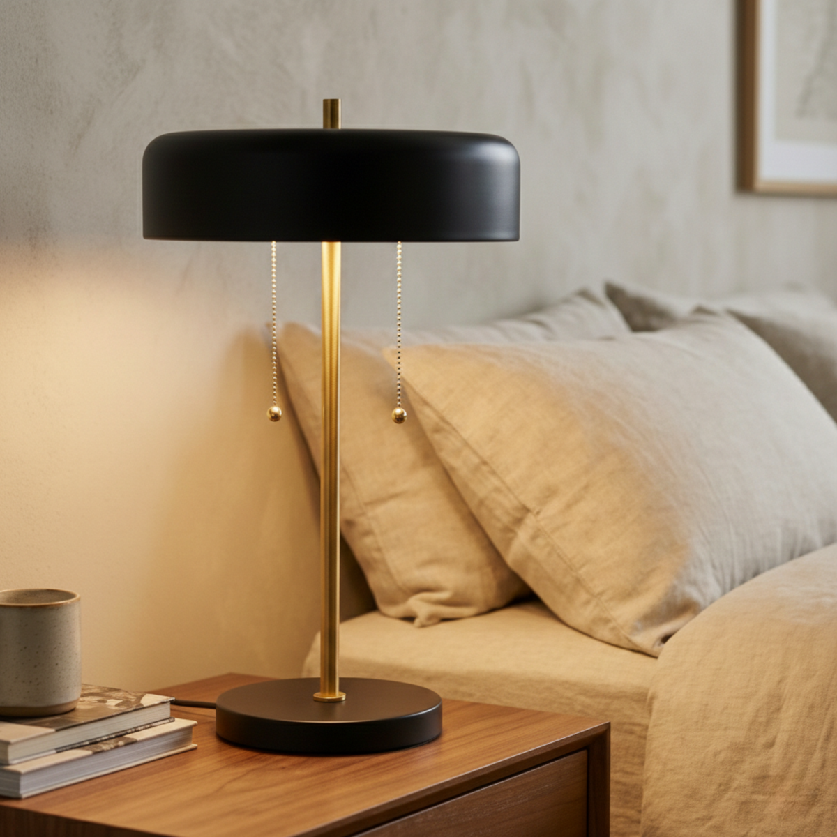 Nordic Creative Desk Bedside Table Lamp with Drum Shade - Black