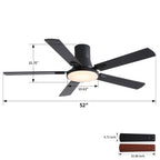 Flush Mount Ceiling Fan with LED Light and Remote Control - Black, White, Pearl Silver