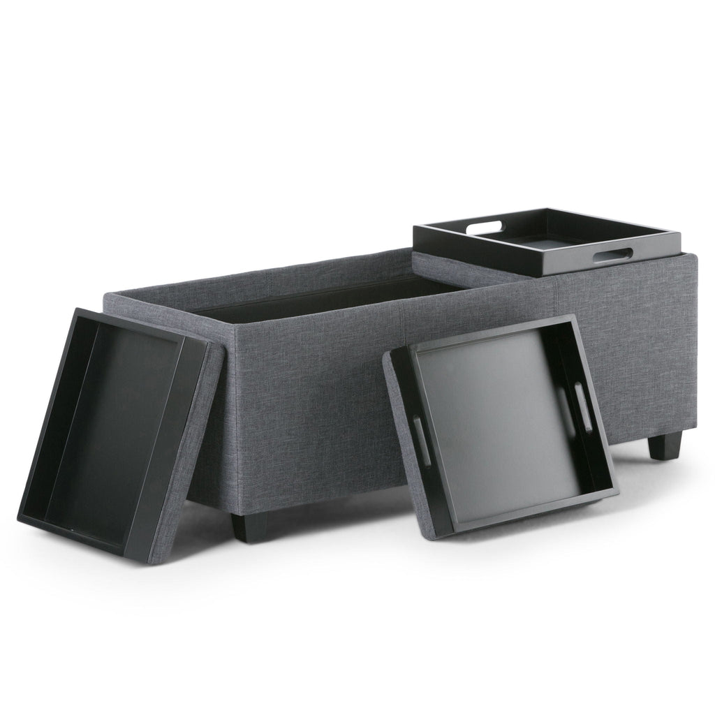 Avalon Upholstered Storage Ottoman with Flip-Over Serving Trays - Multiple Colors