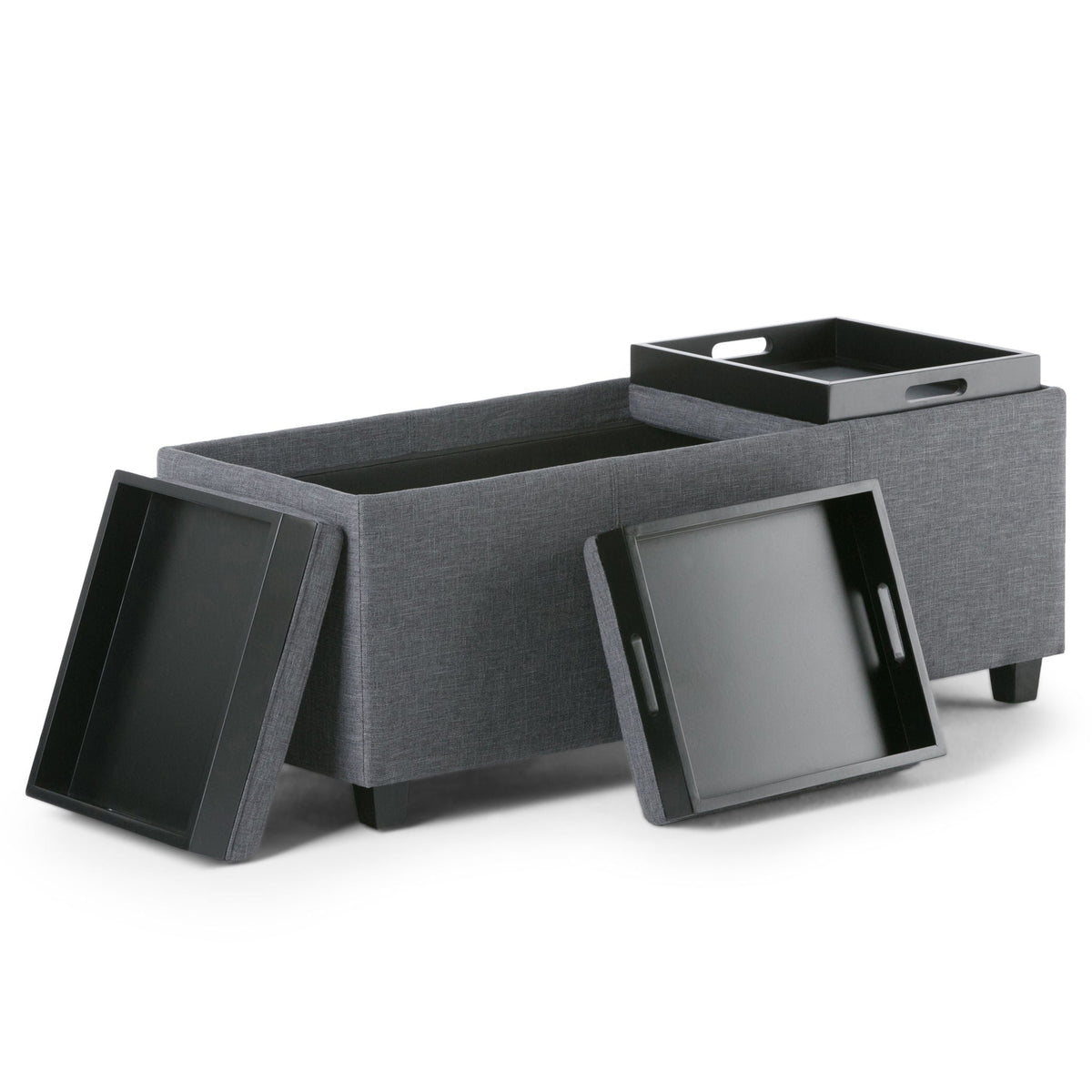Avalon Upholstered Storage Ottoman with Flip-Over Serving Trays - Multiple Colors