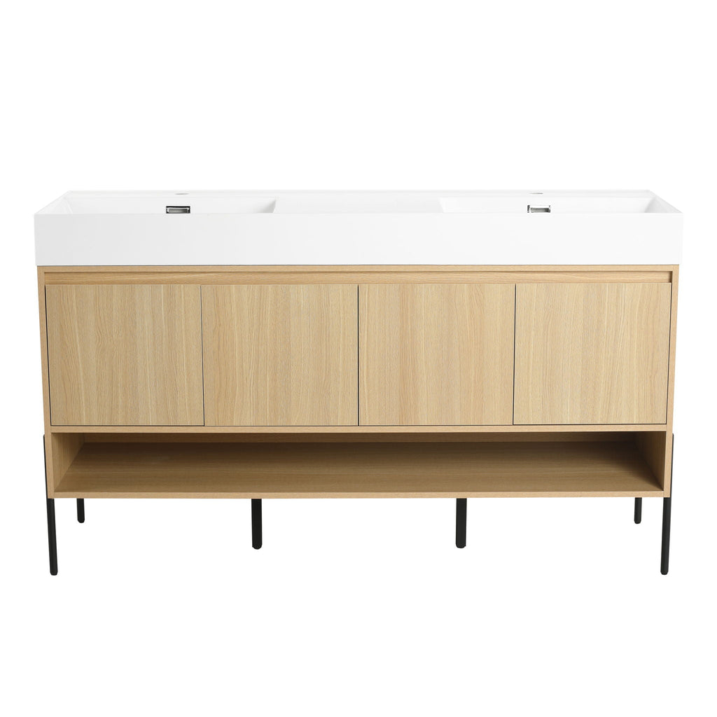 Modern Bathroom Vanity Combo with Single Resin Sink and Storage Cabinet - Light Brown