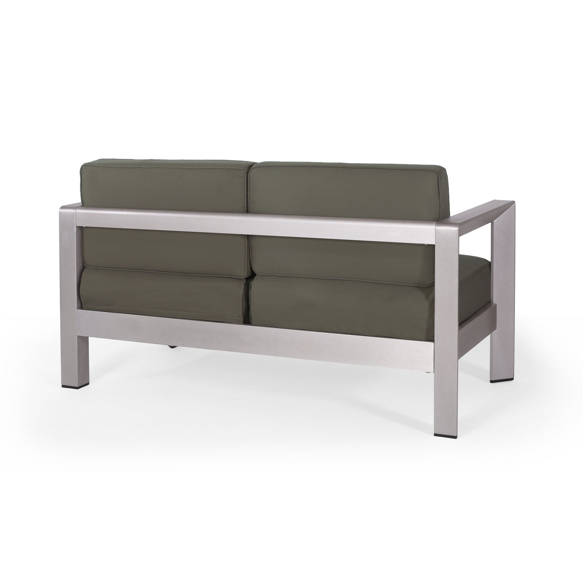 Outdoor Aluminum Loveseat with Deep Cushions - Silver