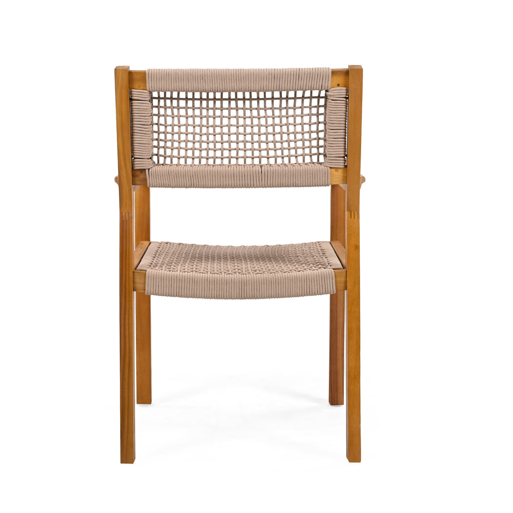 Braided Dining Chair Set of 2 with Acacia Wood & Rope - Light Brown