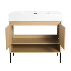 Modern Bathroom Vanity Combo with Single Resin Sink and Storage Cabinet - Light Brown