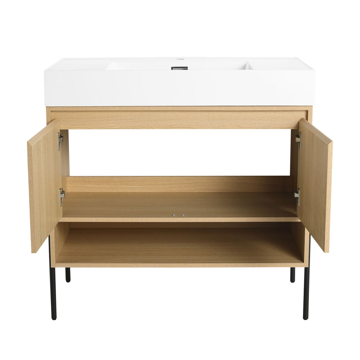 Modern Bathroom Vanity Combo with Single Resin Sink and Storage Cabinet - Light Brown