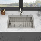 Brushed Nickel Drop-In Kitchen Sink with Pull-Out Faucet and Soap Dispenser - Gray