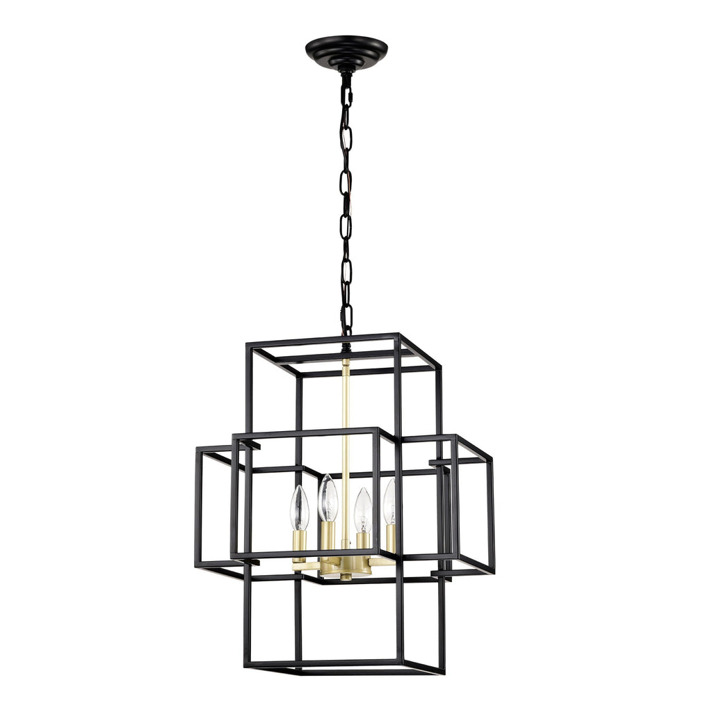 4 Light Metal Lantern Pendant Light with Adjustable Height - Black or Gold