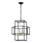 4 Light Metal Lantern Pendant Light with Adjustable Height - Black or Gold