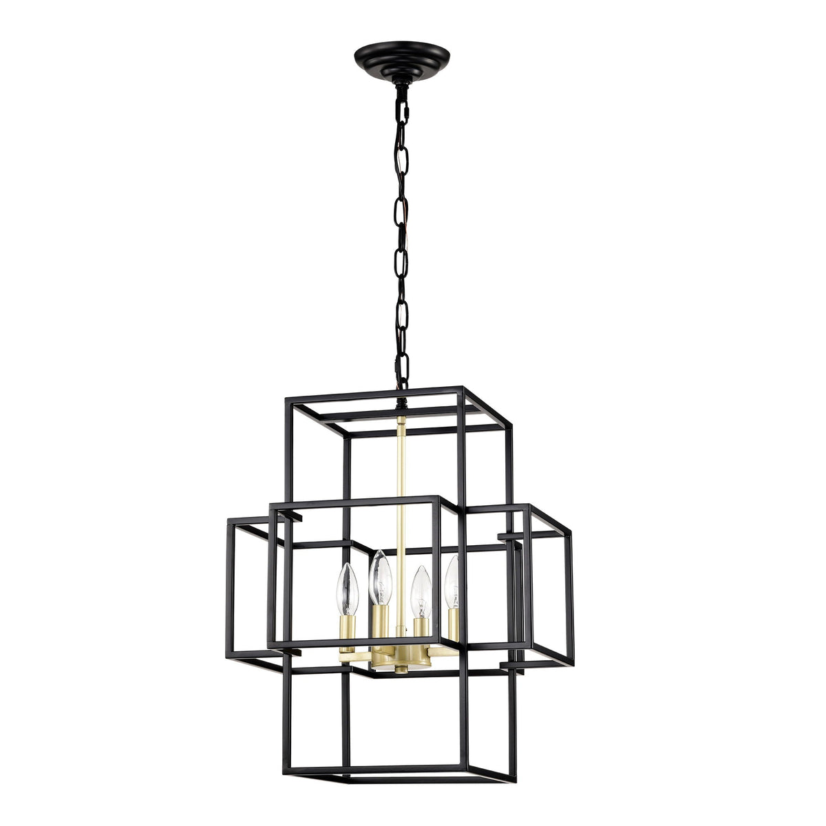 4 Light Metal Lantern Pendant Light with Adjustable Height - Black or Gold