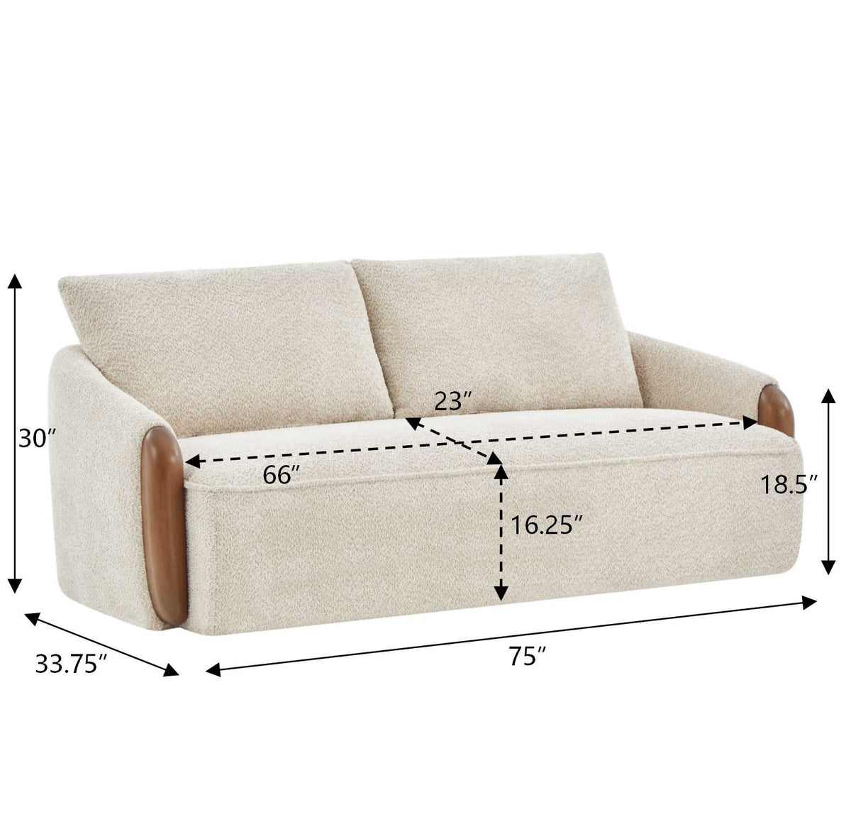 75 Inch Curved Boucle Upholstered Sofa with Solid Wood Frame - White