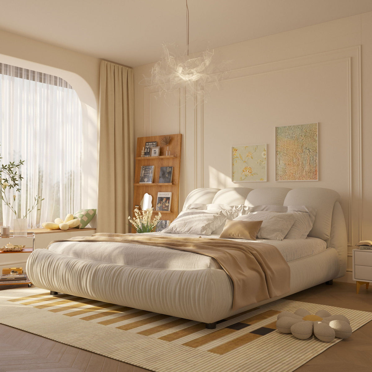 Upholstered Platform Bed with Oversized Padded Headboard