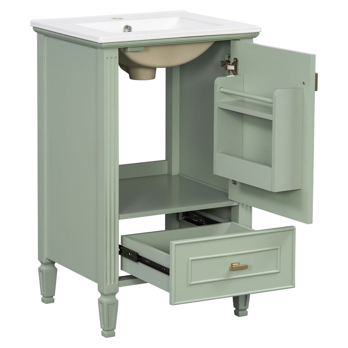 Retro Bathroom Vanity With Sink with Soft-Closing Doors - Green or Dark Gray