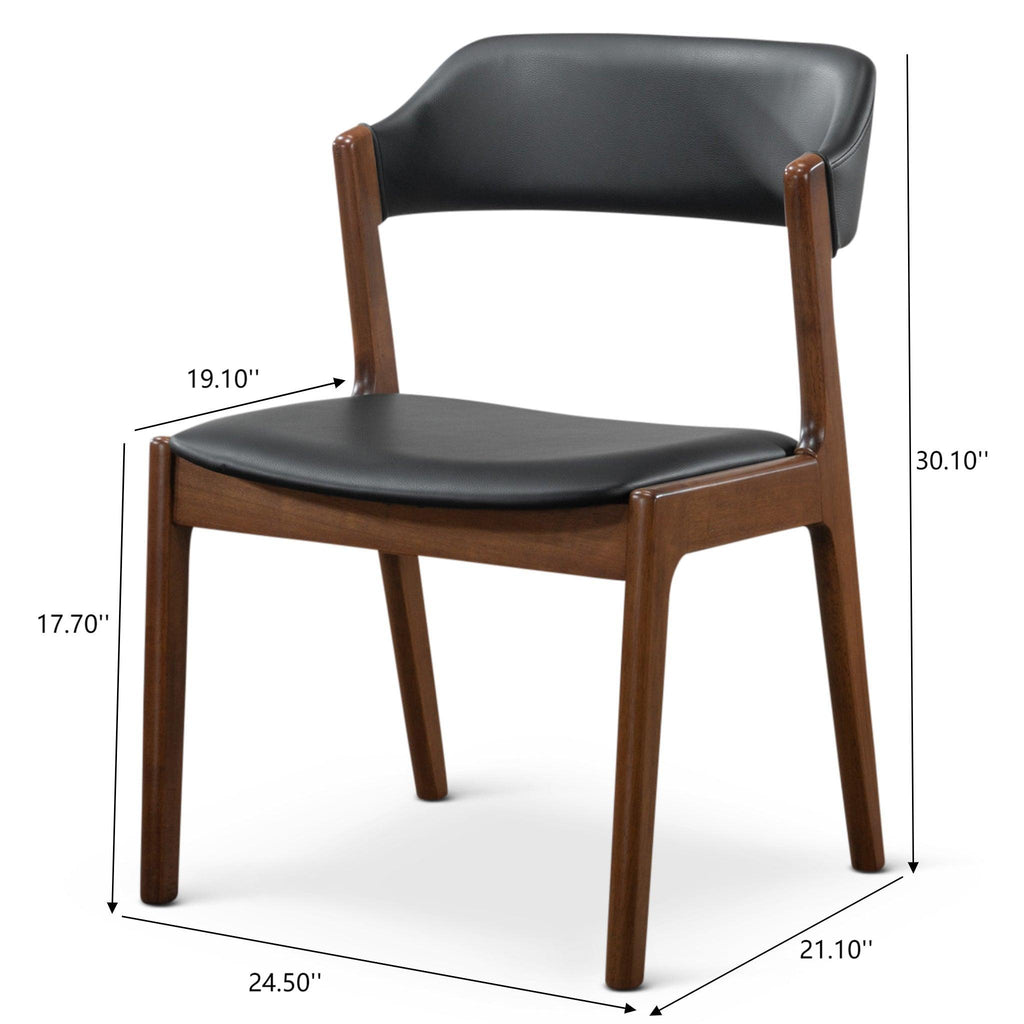Enzo Dining Chair Set of 2 with Black Vegan Leather - Black / Brown