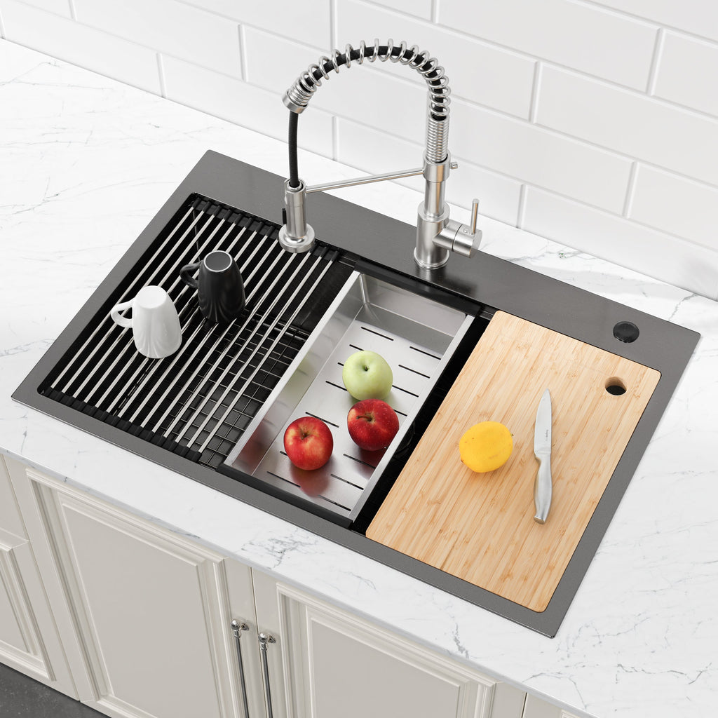 Stainless Steel Kitchen Sink with Overmount Single Bowl - Brushed Finish