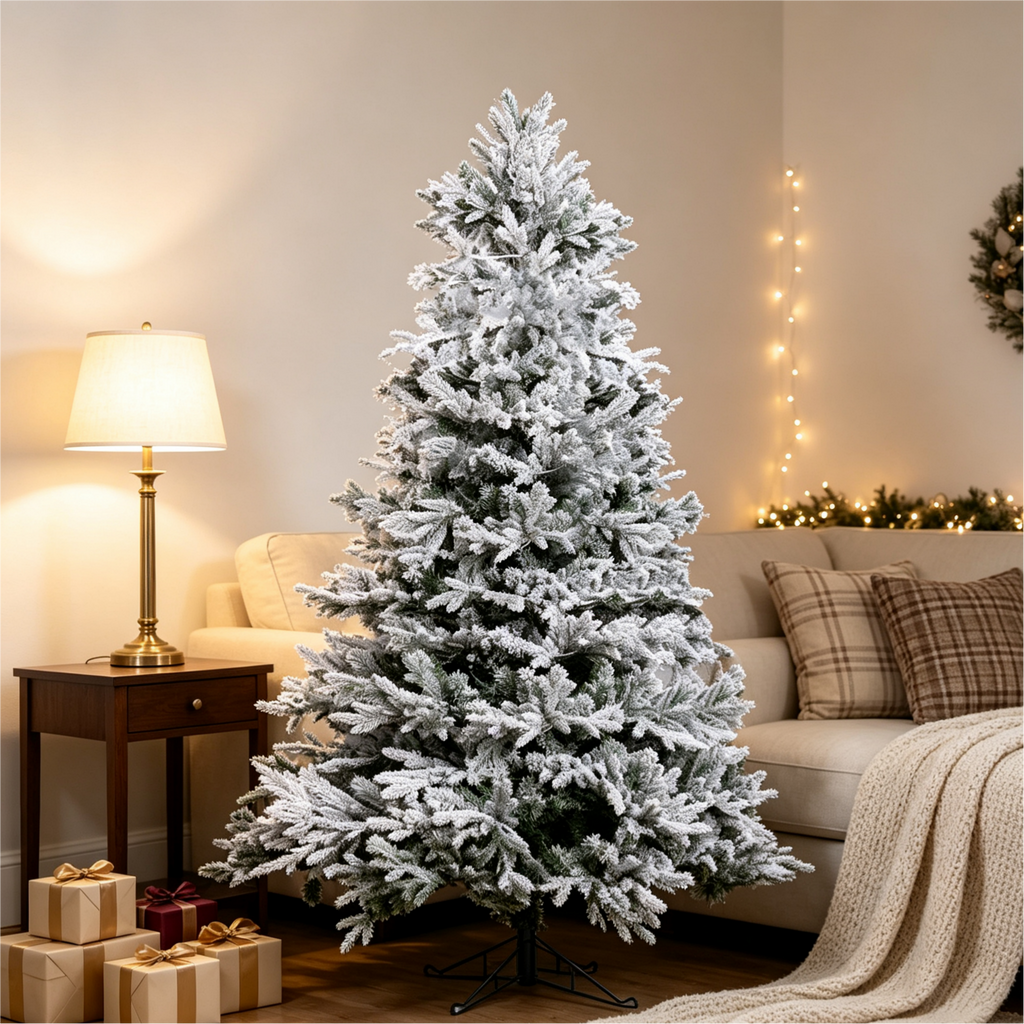 7 Ft Snow-Flocked PE/PVC Hybrid Christmas Tree