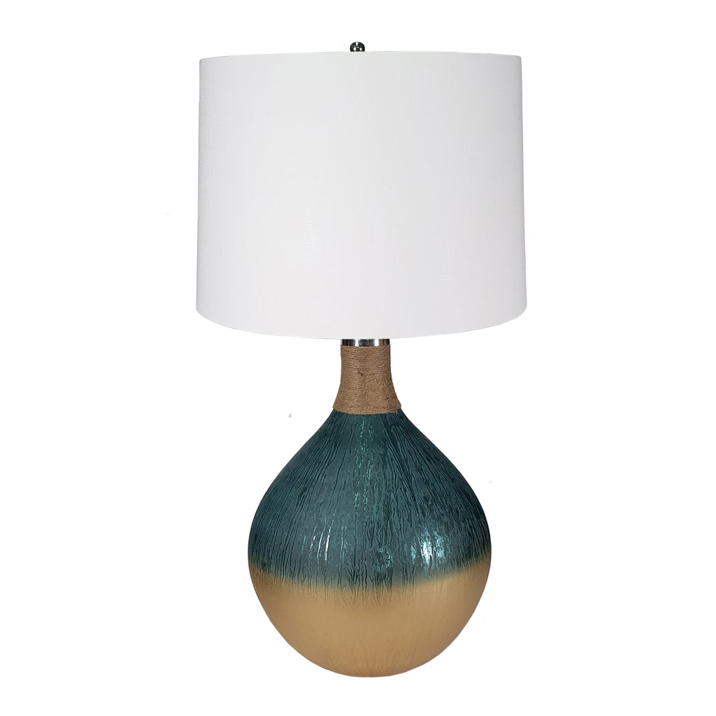 Multicolor Glass Table Lamp with Drum Shade - 16" W x 16" D x 28.5" H