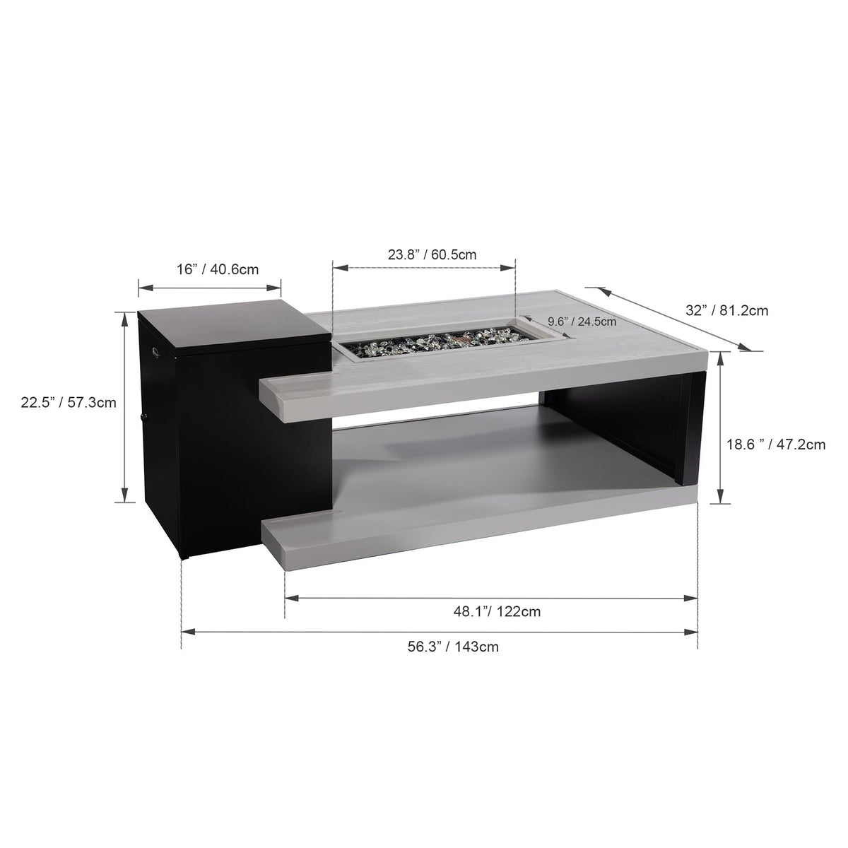 Aluminum Fire Table, Rectangular with Wood-Grain Look - Aluminum