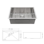 Modern Undermount Stainless Steel Kitchen Sink 16 Gauge, Deep Single Bowl - Gray