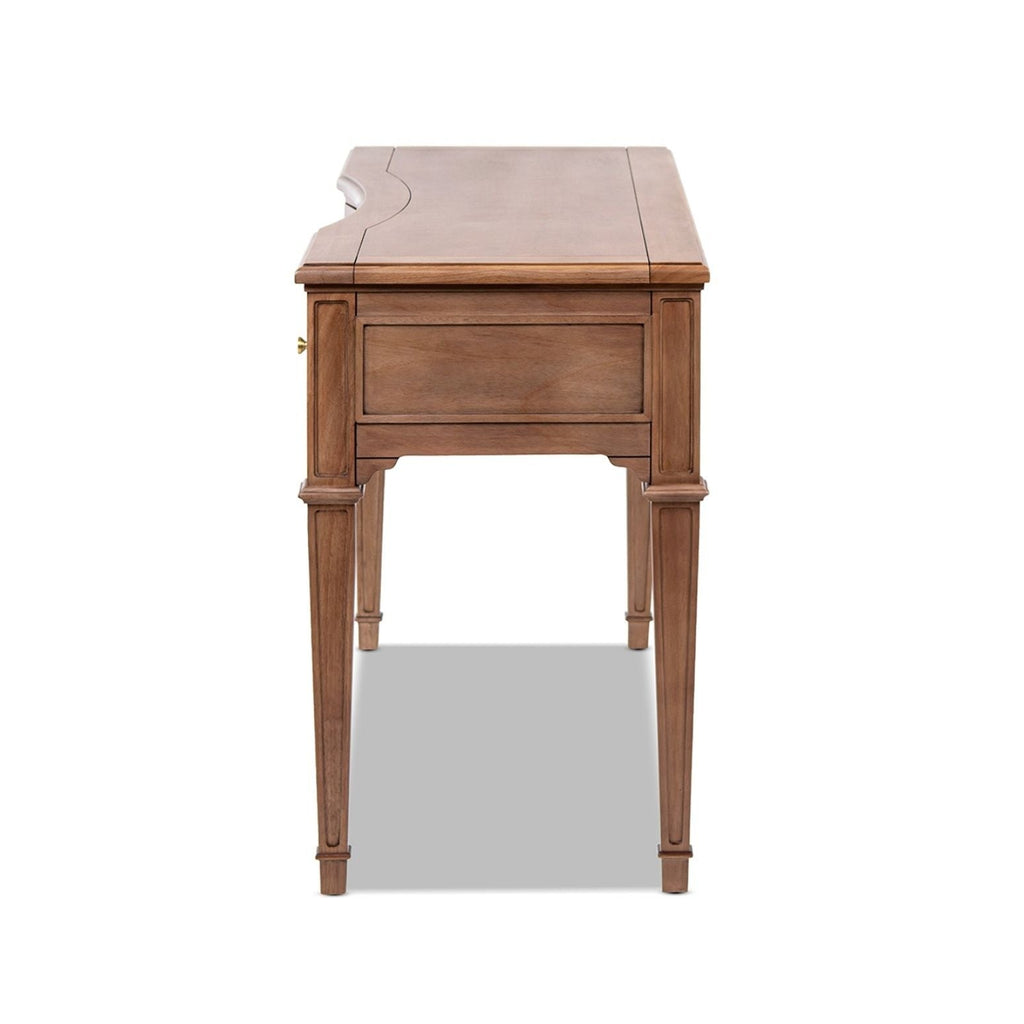 Brown Executive Desk with 3 Drawers - Satin-Gold Hardware