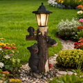 Black Bear Statue Welcome Sign with Solar Light - Black