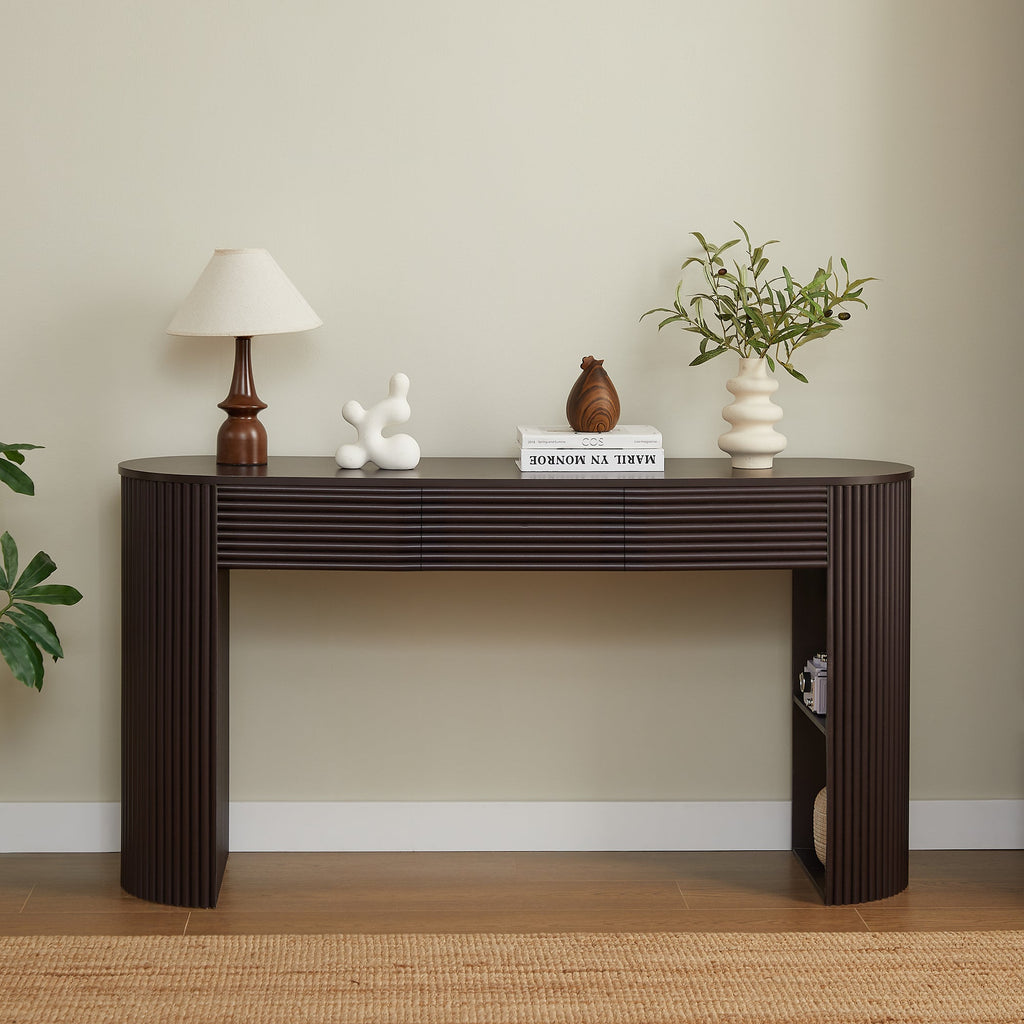 Retro Console Table with Storage and 3 Drawers - Espresso or Natural