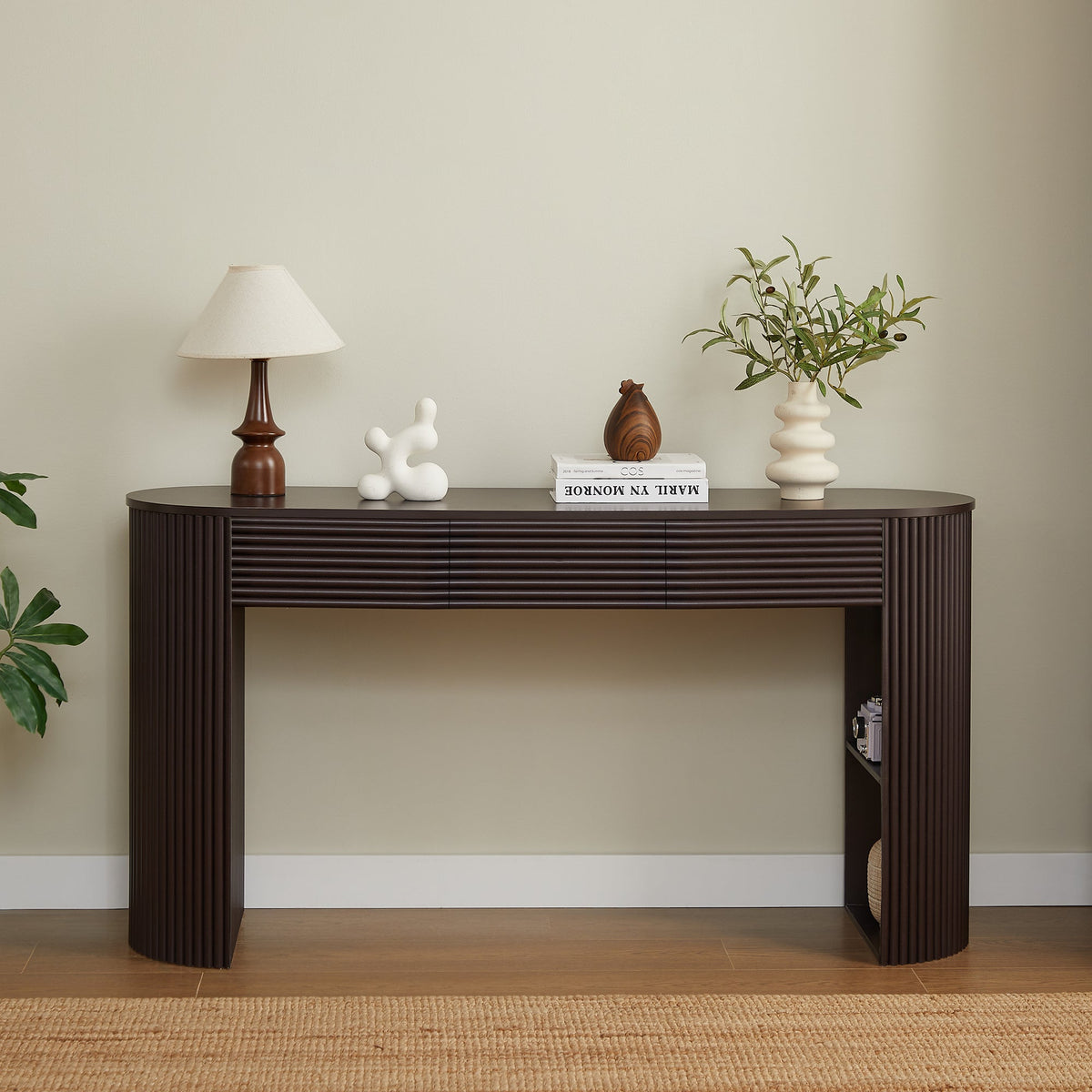 Retro Console Table with Storage and 3 Drawers - Espresso or Natural