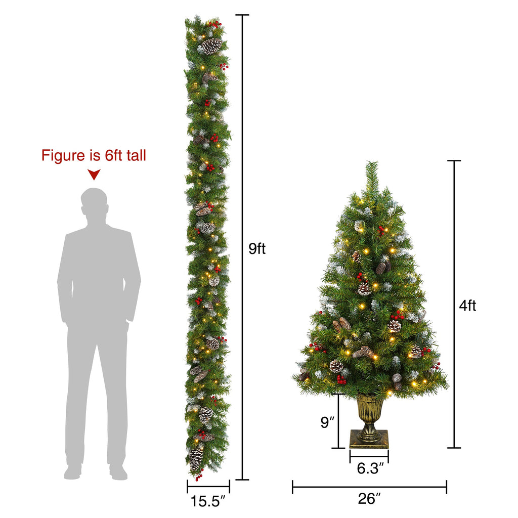 Pre-Lit Artificial Christmas Tree 3-Piece Set with LED Lights - Green