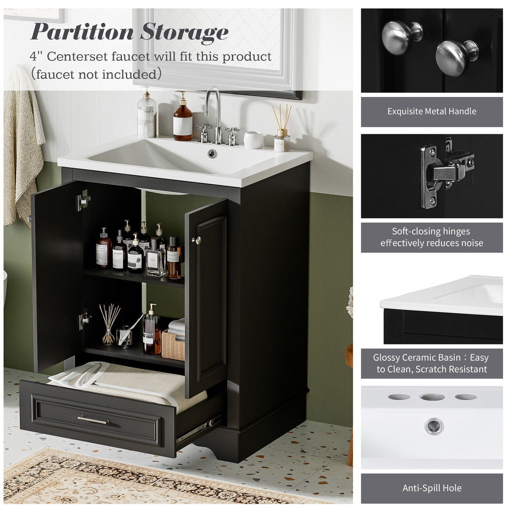 Modern Bathroom Vanity with Ceramic Sink Combo and Storage Cabinet - Multiple Colors