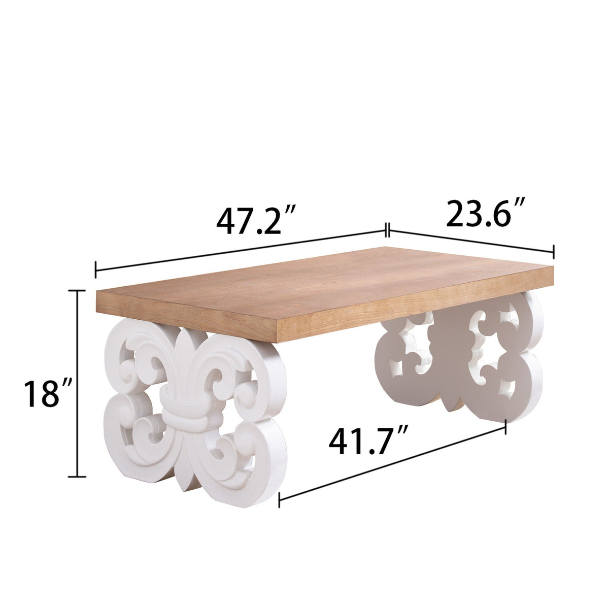 Ornate Scroll Base Coffee Table with Rectangular Top – Black or White