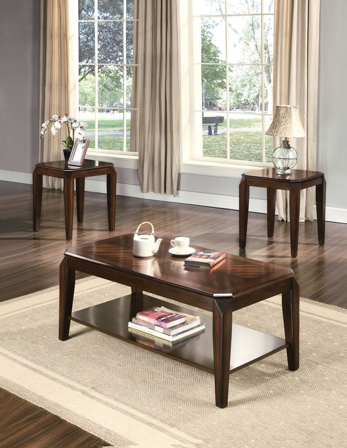 Docila 3-Piece Walnut Table Set with Parquet Tops - Dark Brown