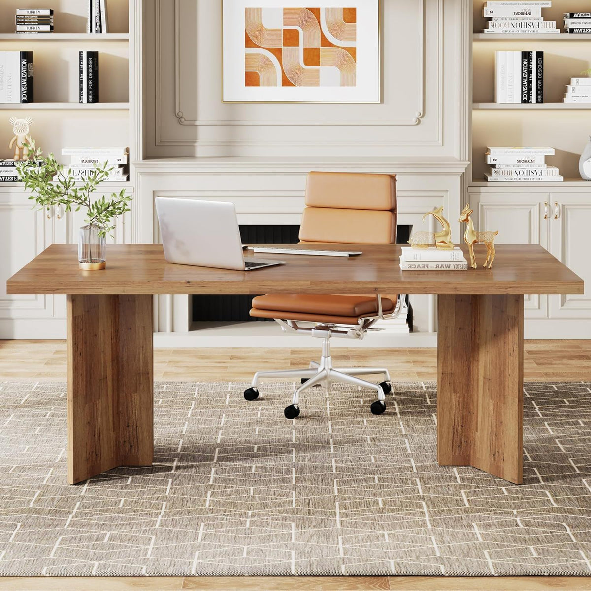 Vintage Executive Desk with Thickened Tabletop – Light Brown or Dark Brown