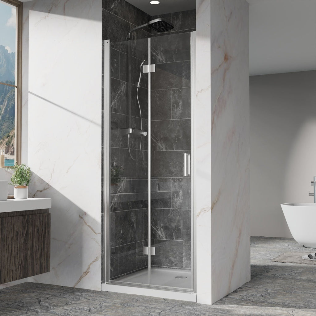 Frameless Bi Fold Shower Doors with Tempered Glass - Chrome