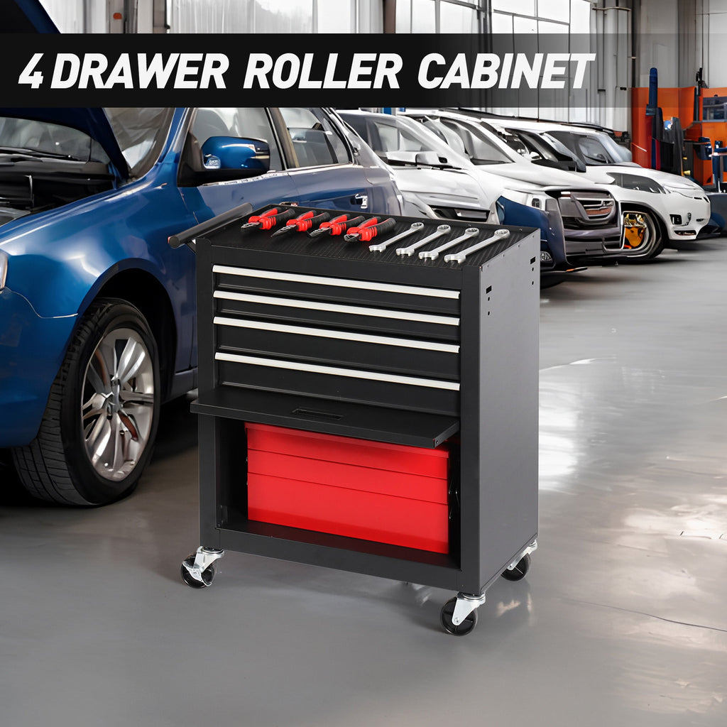 4-Drawer Rolling Tool Chest Cabinet with Wheels - Black