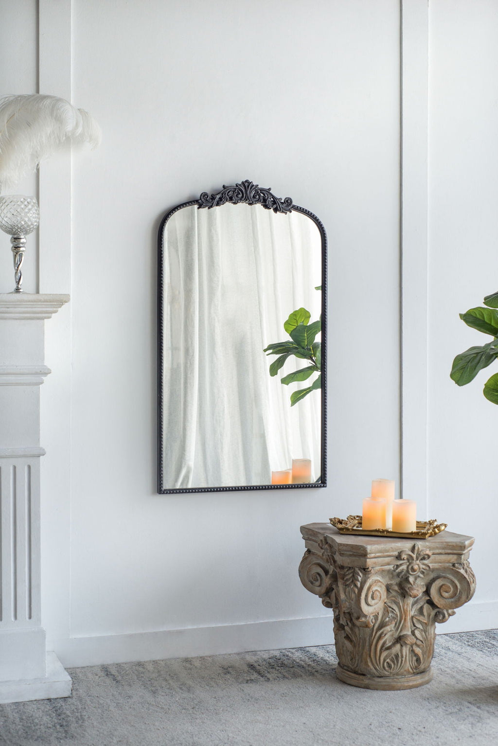 Baroque Inspired Arch Wall Mirror with Ornate Design - Gold or Black