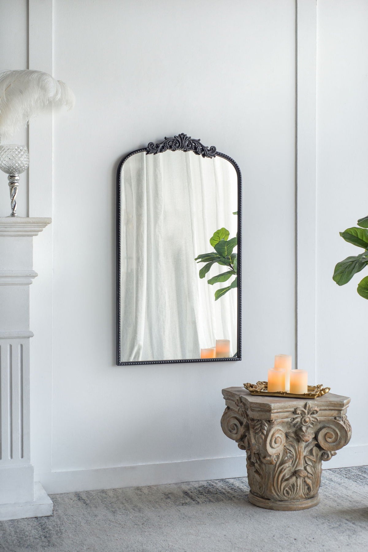 Baroque Inspired Arch Wall Mirror with Ornate Design - Gold or Black
