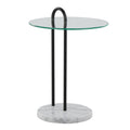 Claire Contemporary Side Table with Glass Top and Marble Base - Black / Clear