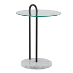 Claire Contemporary Side Table with Glass Top and Marble Base - Black / Clear