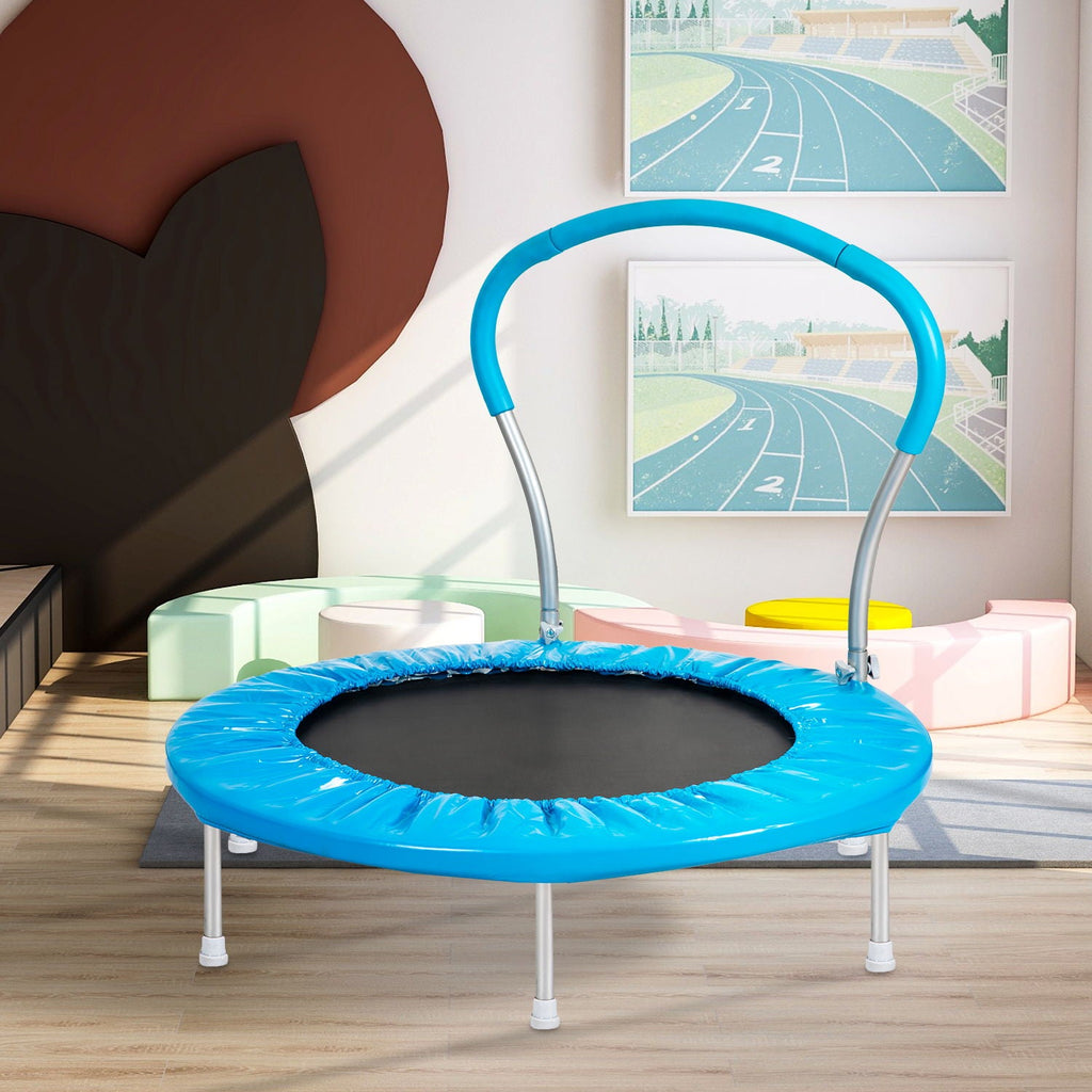 Compact Kids Trampoline With Handle – Adjustable Metal Frame - Light Blue or Pink
