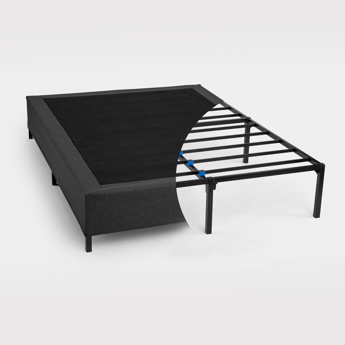 Black Metal Mattress Foundation with Tool-Free Assembly - Black