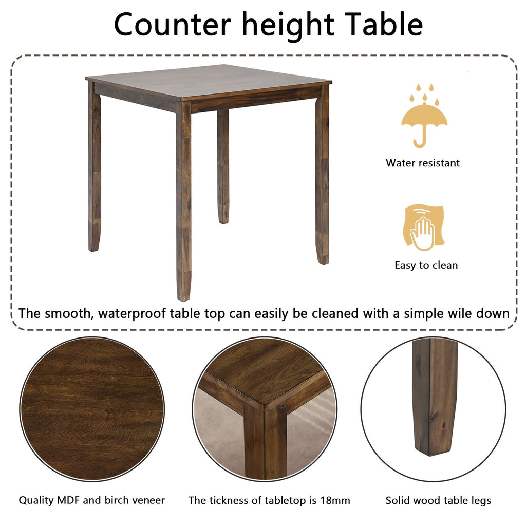 Wooden 5 Piece Dining Table Set with Square Counter Height Table - Gray or Dark Brown
