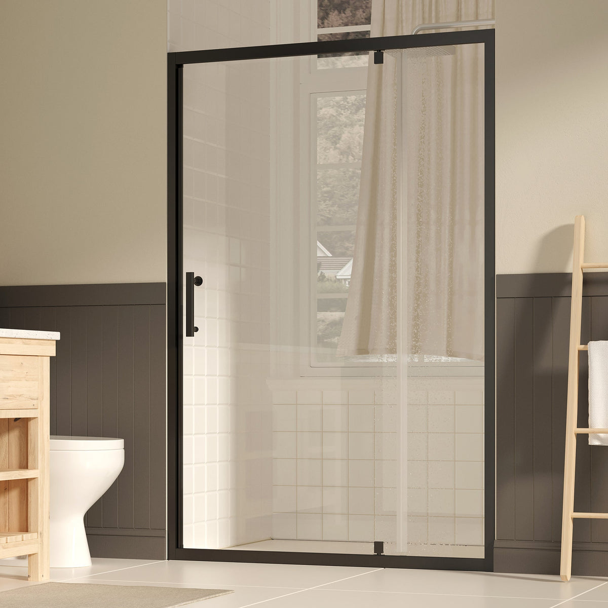 47-49" W × 72" H Pivot Shower Door with Easy-Clean Coating - Matte Black