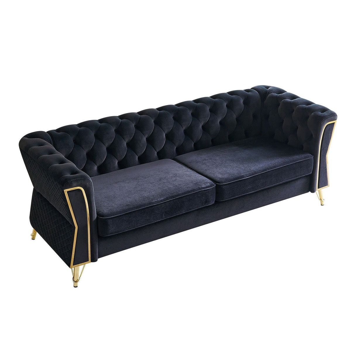 Modern Tufted Sofa with Metal Frame - Beige or Black