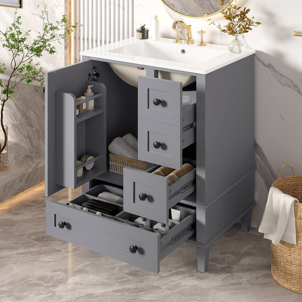 Bathroom Vanity with Integrated Basin and Soft Close Drawers - Multiple Colors