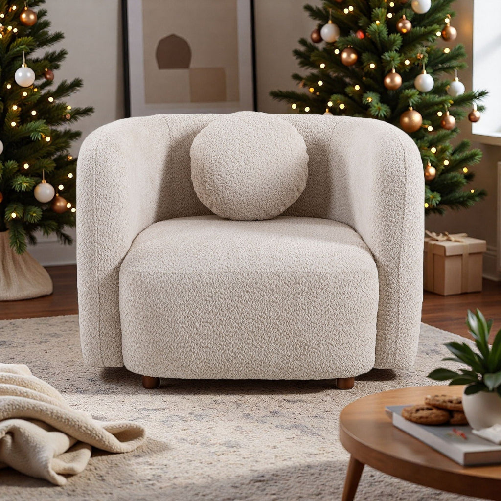 Japandi Style Accent Square Chair with Solid Wood Legs - Beige or White