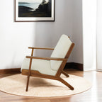 Genuine Lounge Chair with Solid Wood Frame - Beige, Green, Light Blue