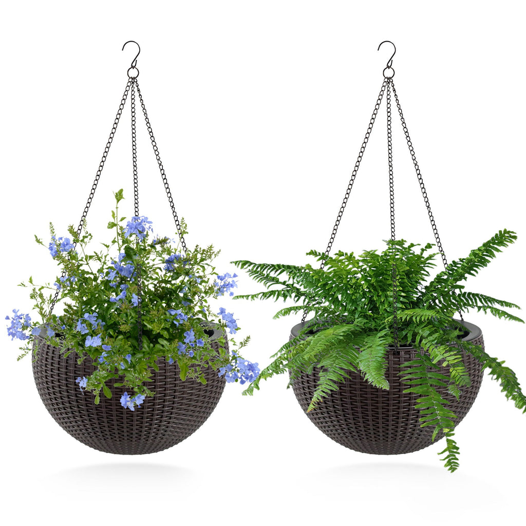 Self Watering Hanging Planter with Water Level Indicator - White, Black, or Dark Brown