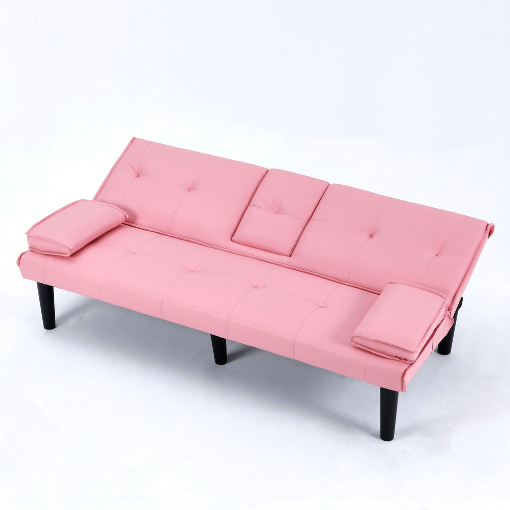 Foldable Sofa Bed with Cup Holder and Solid Wood Frame - Multiple Colors