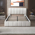 White Upholstered Platform Bed with Hydraulic Storage