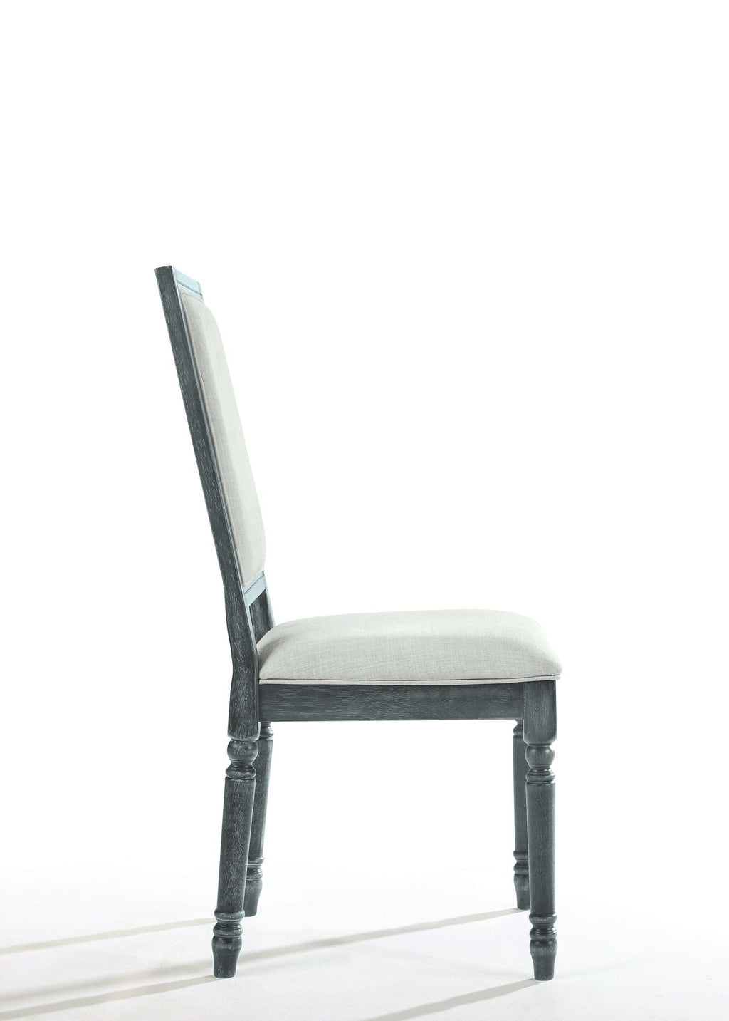 Weathered Side Chair with Cream Linen Upholstery - Cream / Gray